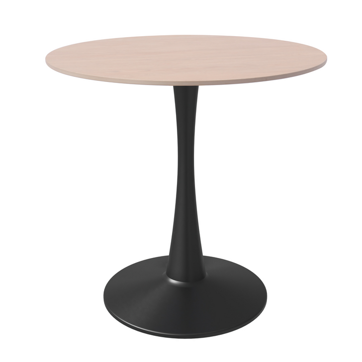 LeisureMod Bristol 27" Round Dining Table Black Base with Sintered Stone Natural Wood Top