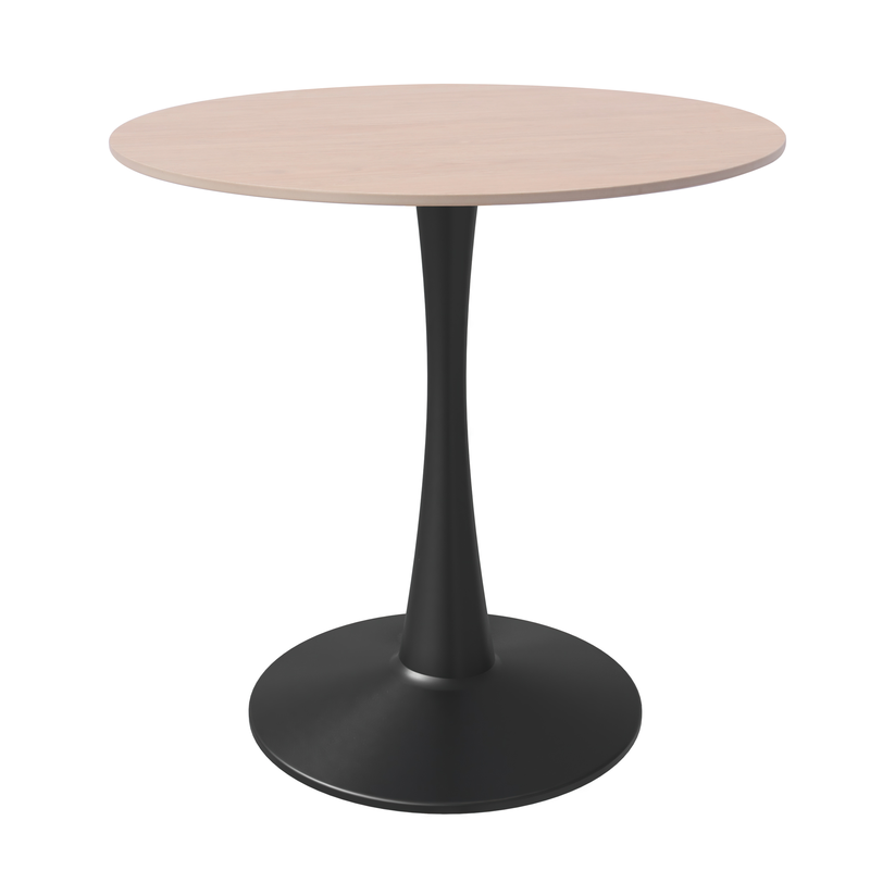 LeisureMod Bristol 27" Round Dining Table Black Base with Sintered Stone Natural Wood Top