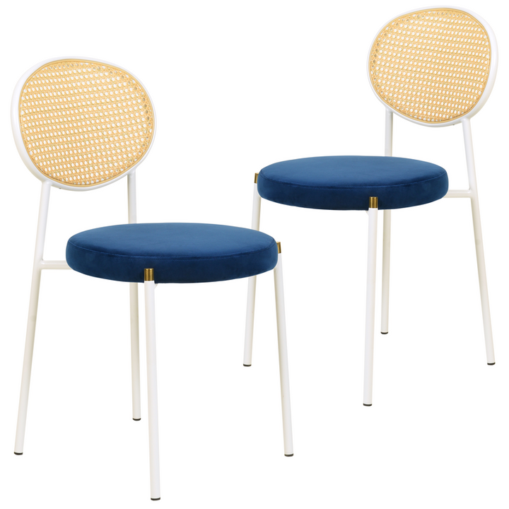 LeisureMod Euston Collection Modern Dining Chair White Frame in Navy Blue Set of 2