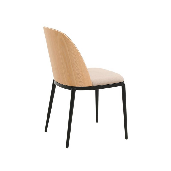 LeisureMod Tule Mid-Century Modern Dining Side Chair with Velvet Seat and Powder-Coated Natural Wood/Brown Back View.