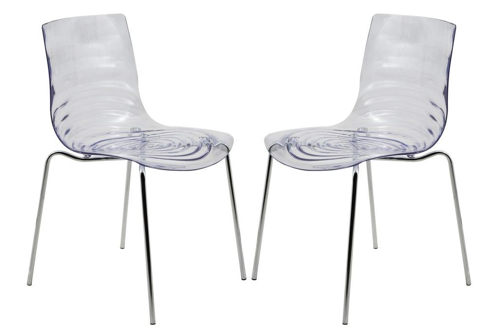 LeisureMod Astor Water Ripple Design Dining Chair Set of 2 Clear