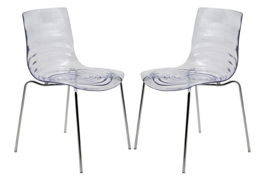 LeisureMod Astor Water Ripple Design Dining Chair Set of 2 Clear