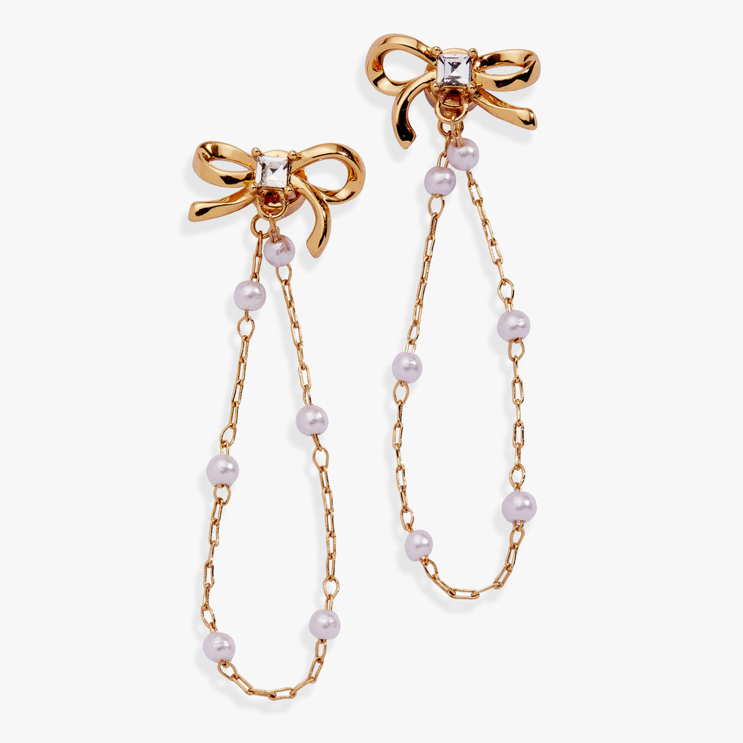 Bow Pearl Coquette Front to Back Chain Earrings