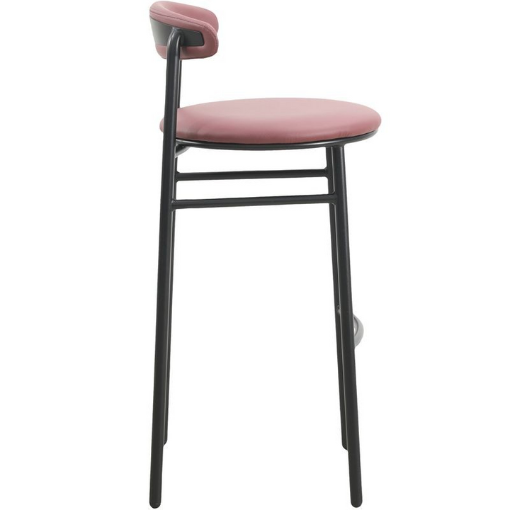 LeisureMod Lume Collection Modern Bar Stool in Burgundy Side View.
