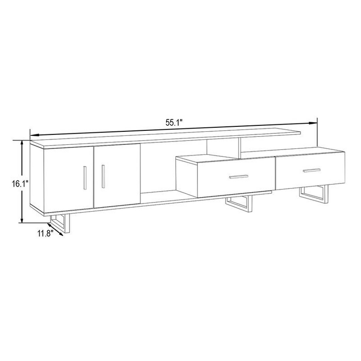 LeisureMod Avery Mid-Century Modern TV Stand with MDF Cabinet and Powder Coated Steel Legs Ebony Dimensions.
