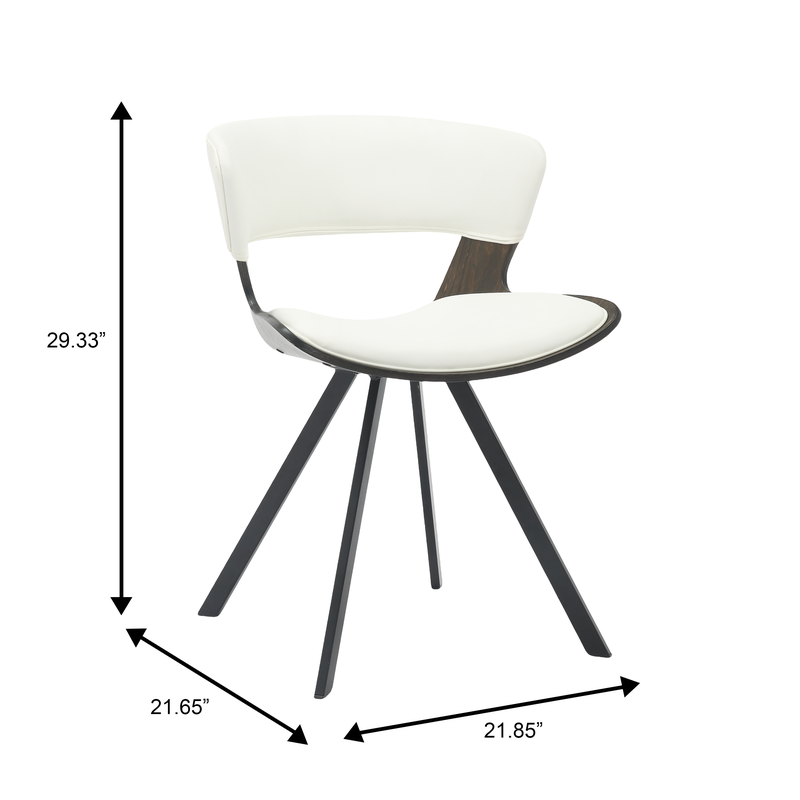 White chair with black legs and dimensions labeled on a white background.