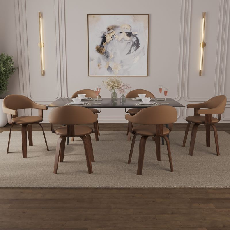 Modern Wooden Dining Chair with Walnut Color Frame in Brown in the Brivo Collection at Table.