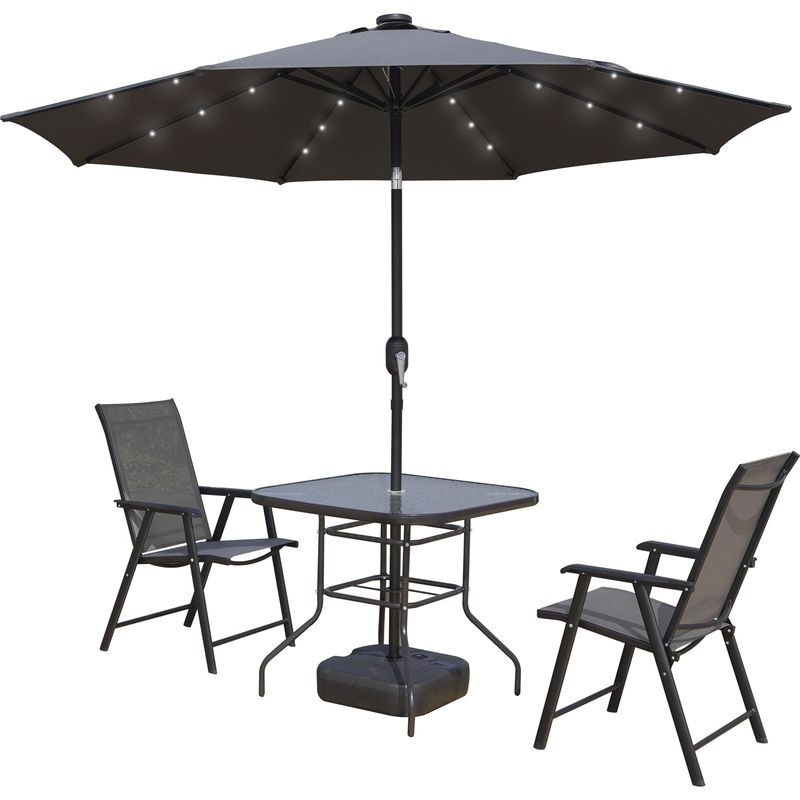 LeisureMod Sierra Outdoor Patio Umbrella with Base in Gray Photo.