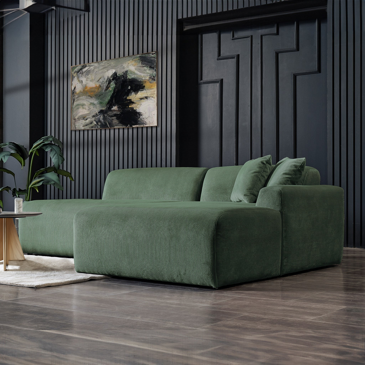 Mar Sectional Green Corduroy Sofa (Right Facing) Left View