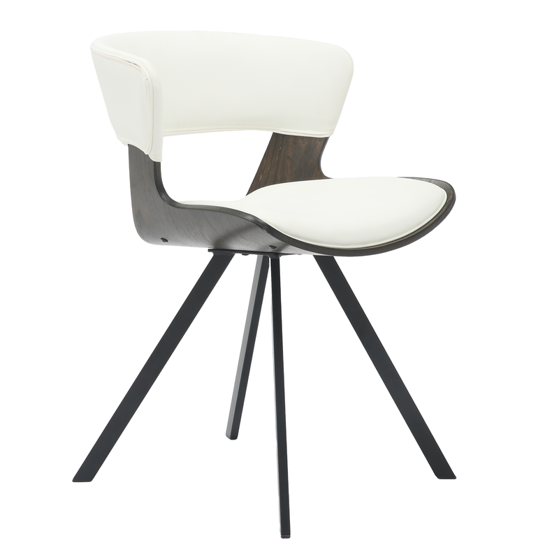LeisureMod Wooden Dining Chair Modern style Nymia Collection Walnut Glazed Color in White Front Angled View.