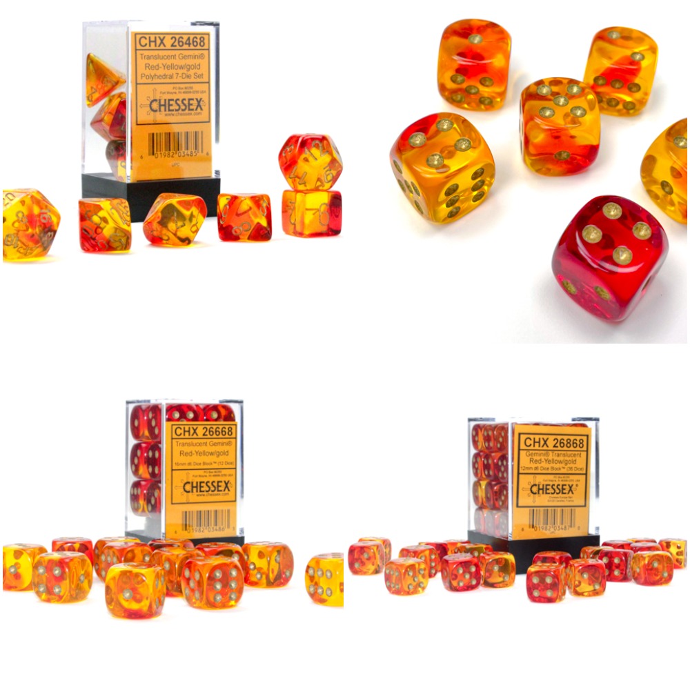 Gemini® Polyhedral Translucent Red-Yellow/gold 7-Die Set /16mm/12mm