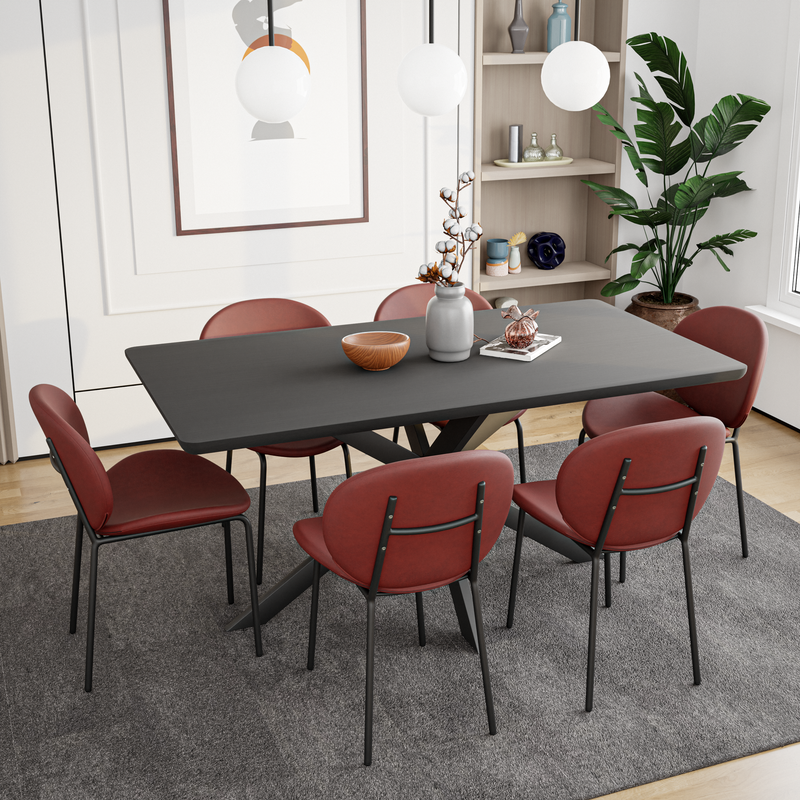 LeisureMod Servos Modern Dining Side Chair with Upholstered Faux Leather Seat and Powder Coated Iron Frame for Kitchen and Dining Room Bordeaux in Dining Room.