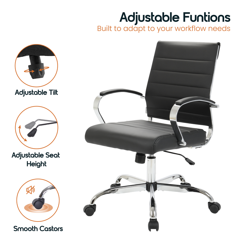 Black office chair with adjustable features on a white background.