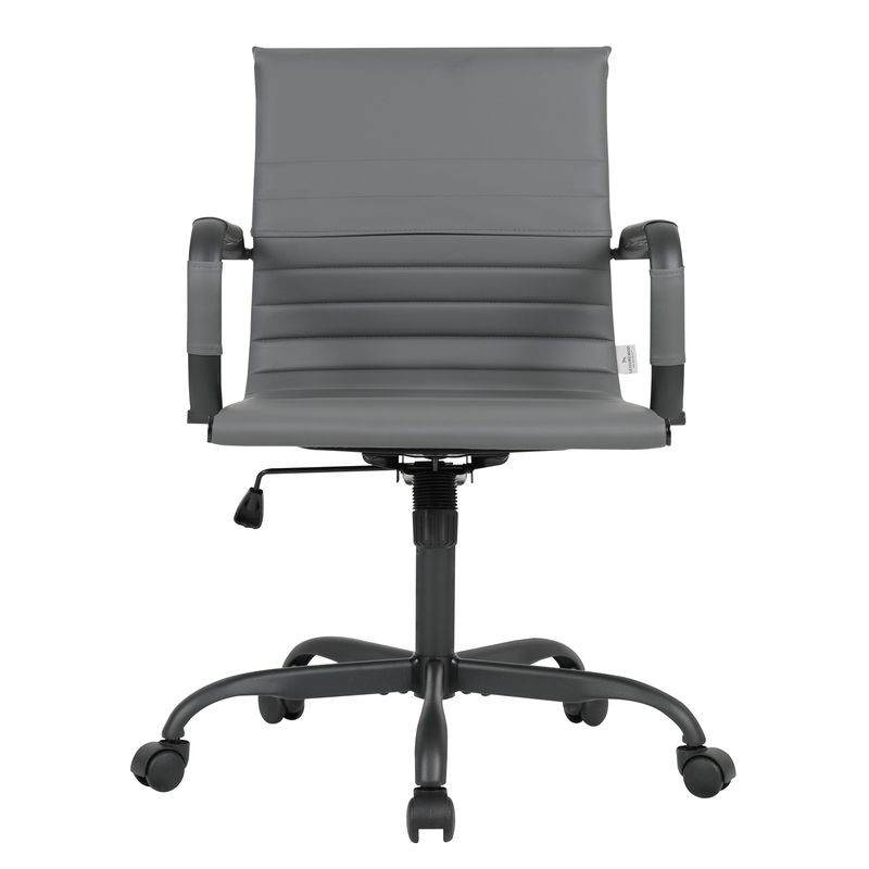 LeisureMod Harris Leather Home Office Chair in Grey with Black Frame Front View.