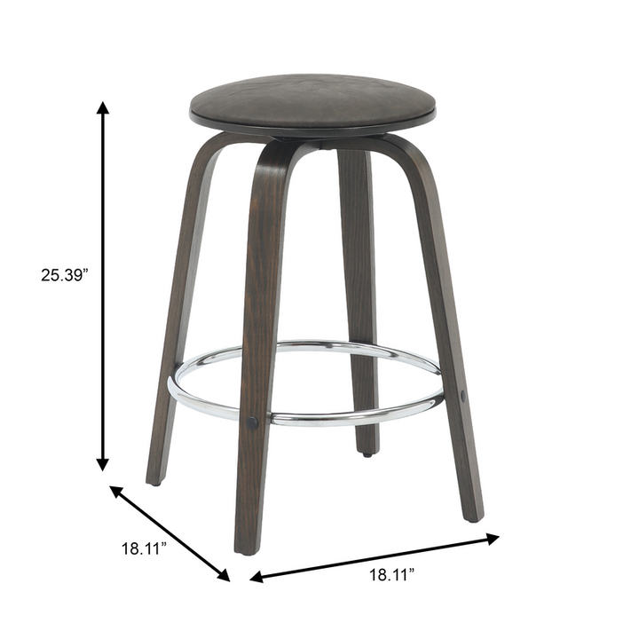 LeisureMod Wooden Counter Stool Pelya Collection Modern Style Walnut Glazed Color in Brown Dimensions.