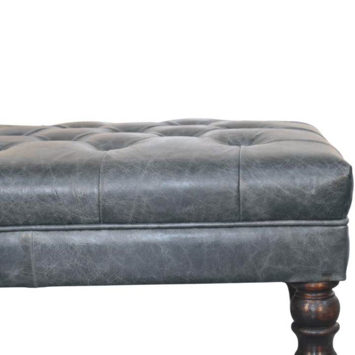 Buffalo Teal Leather Ottoman with Castor Legs Side View