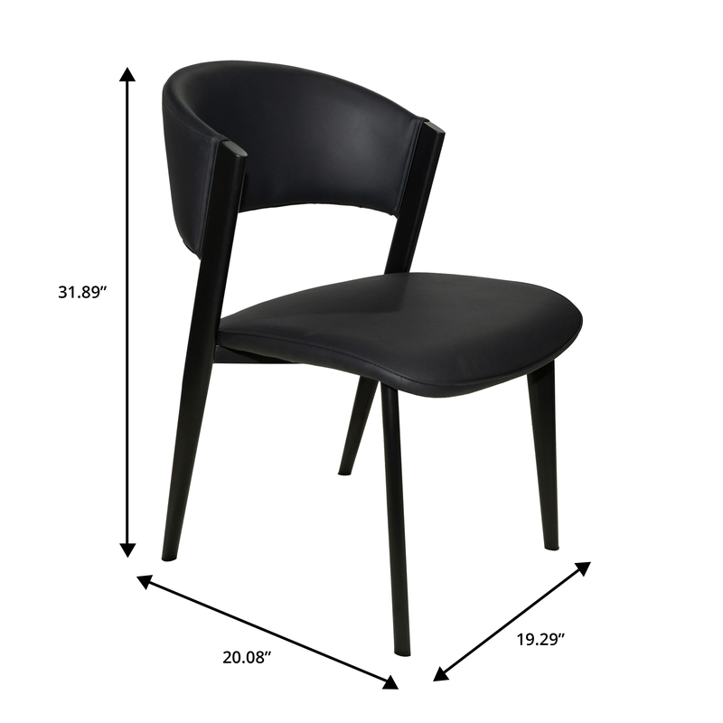 Black chair with dimensions indicated on a white background.