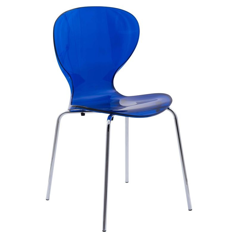 LeisureMod Modern Oyster Transparent Side Chair Blue