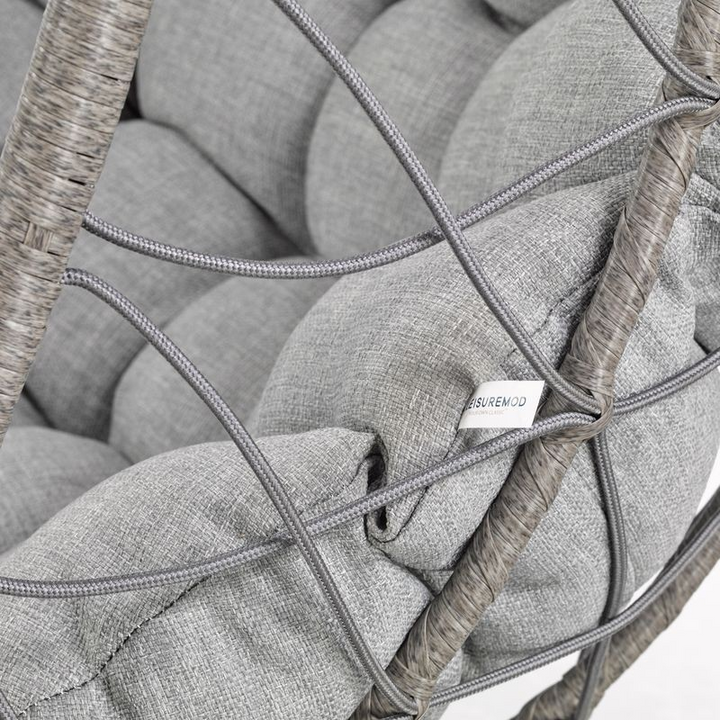 Leisuremod Summit Series Outdoor Egg Swing Chair in Grey with Light Grey Cushions Light Grey Closeup.