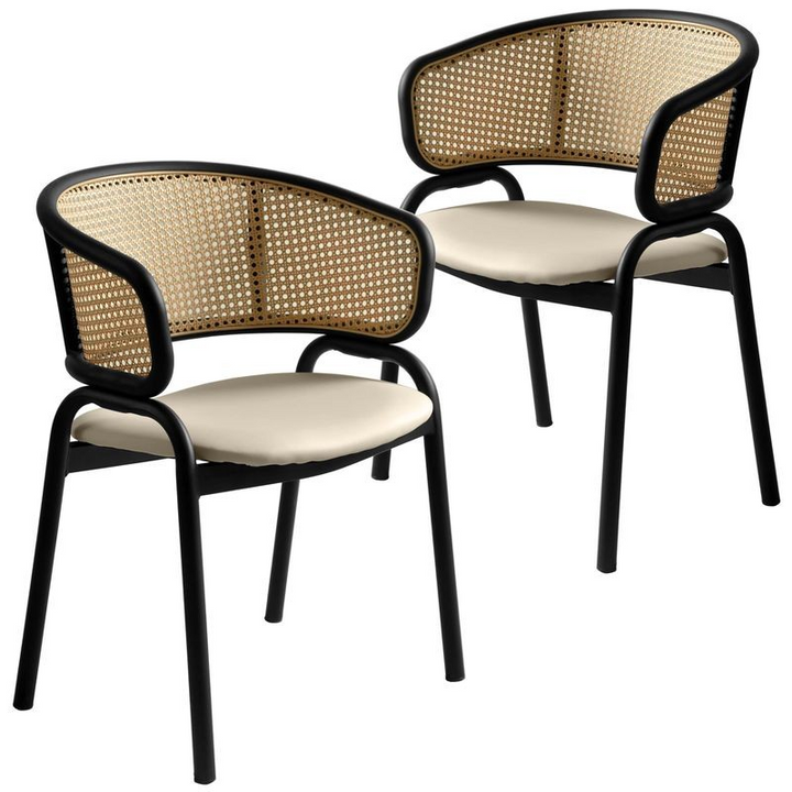 Ervilla Dining Chair Beige Leather Set of 2