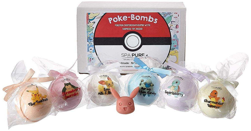 Bath Bombs for Kids: With Toys Inside, Pokémon-Inspired, Moisturizing, Natural, Large Colorful Bath Bombs (6 Count) Pack of 1