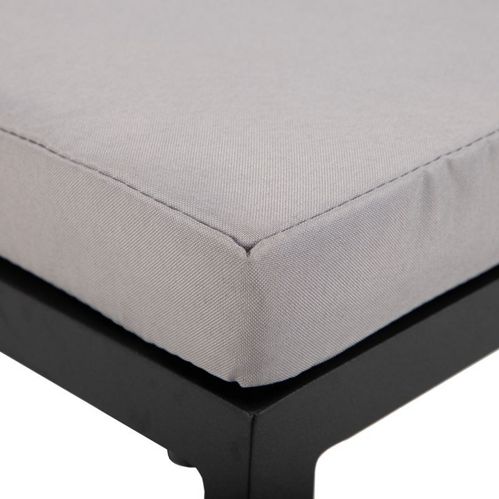 LeisureMod Chelsea Collection Modern Aluminum Outdoor Bar Chair in Black with Light Grey Cushions Cushion.