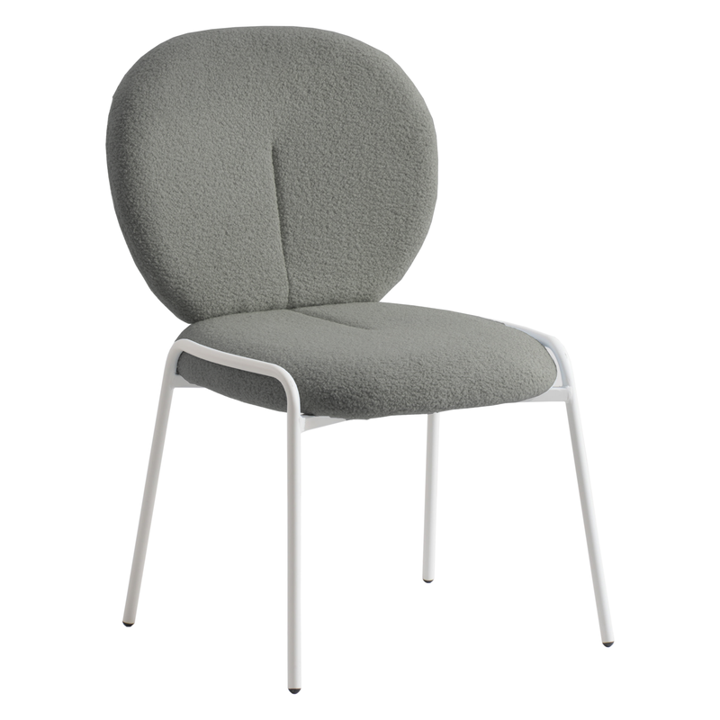 LeisureMod Mid-Century Modern Boucle Dining Chair with White Frame, Green