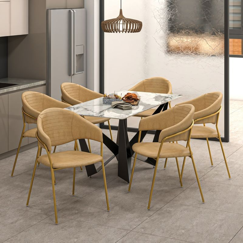 LeisureMod Bella Collection Modern Dining Chair in Toupe at Table.
