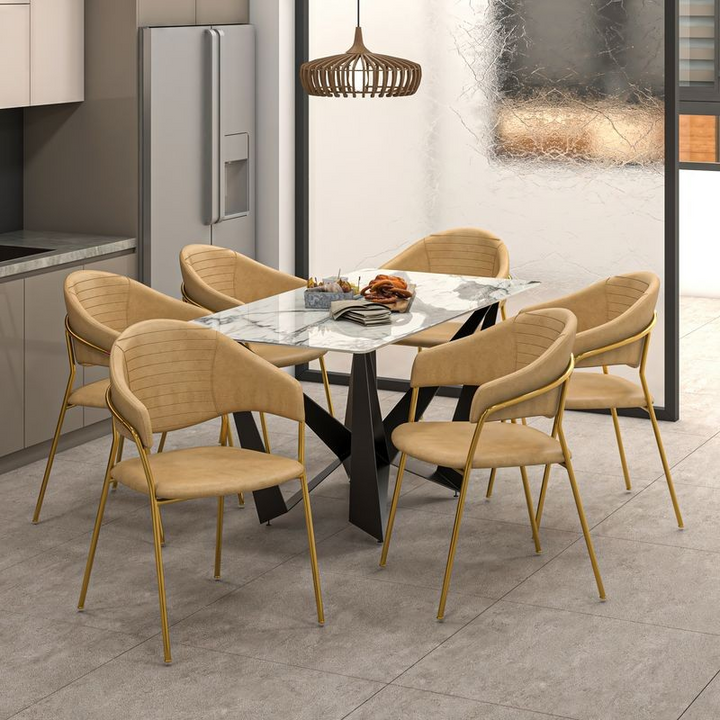 LeisureMod Bella Collection Modern Dining Chair in Toupe at Table.