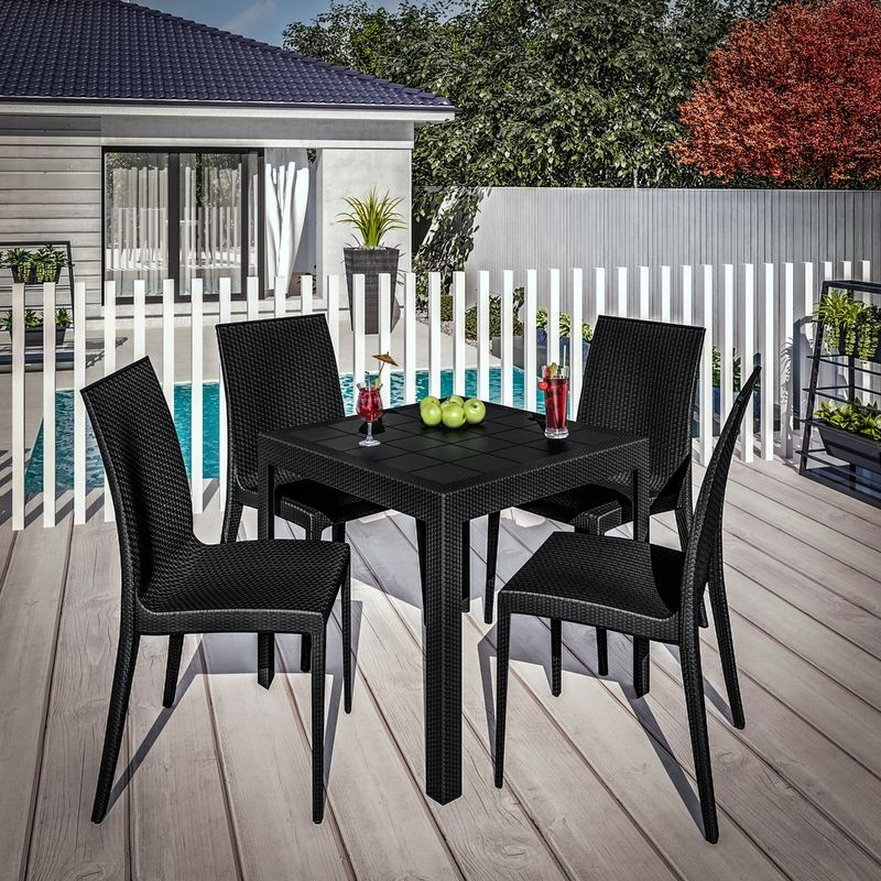 LeisureMod Mace Mid-Century 5-Piece Outdoor Dining Set Black