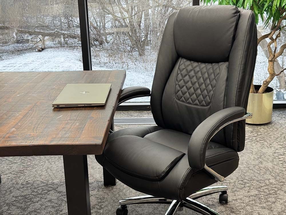 Premier Cowhide Black Leather Executive Chair with 400 lbs. Capacity with Desk