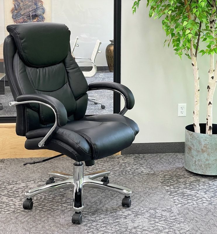 Professional 500 lbs. Capacity Black Leather Desk & Conference Chair w/ 24"W Seat with Background