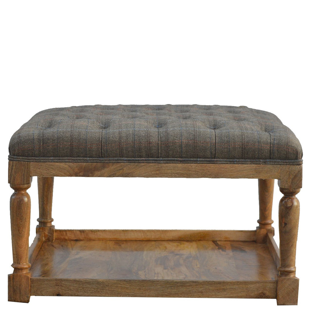 Multi Tweed Footstool with Shelf