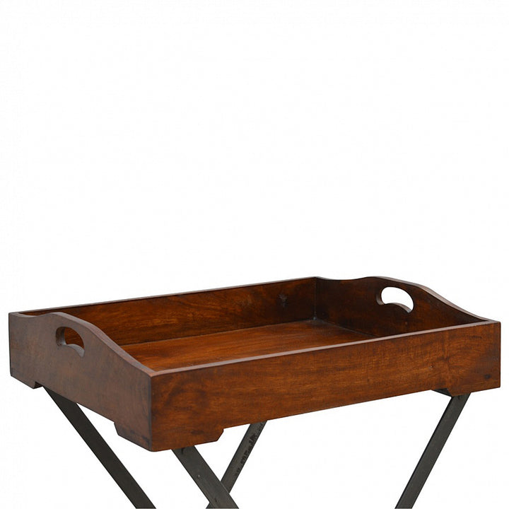 Wood Tray With Cross Iron Base Photo 4