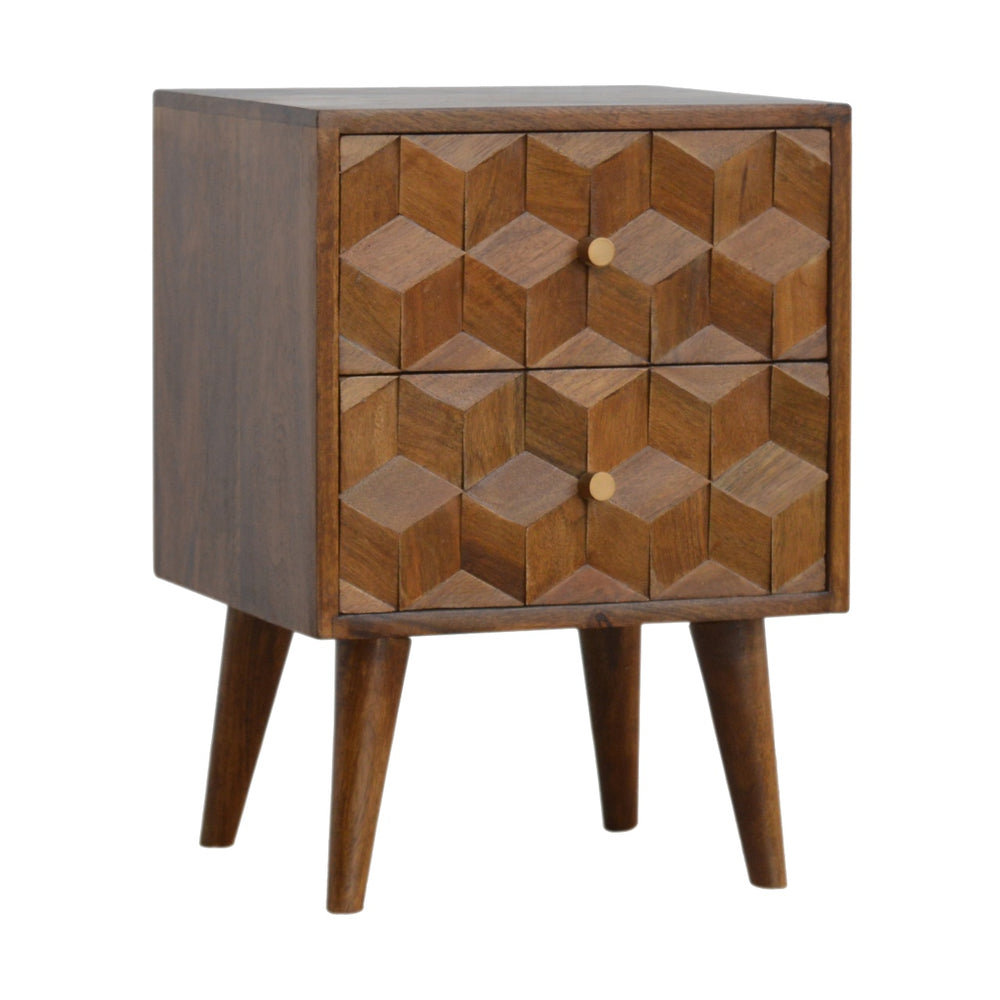 Chestnut Cube Carved Nightstand Photo 2