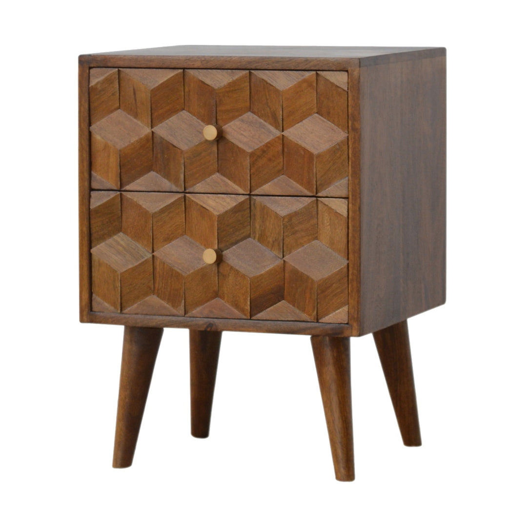 Chestnut Cube Carved Nightstand Photo 3