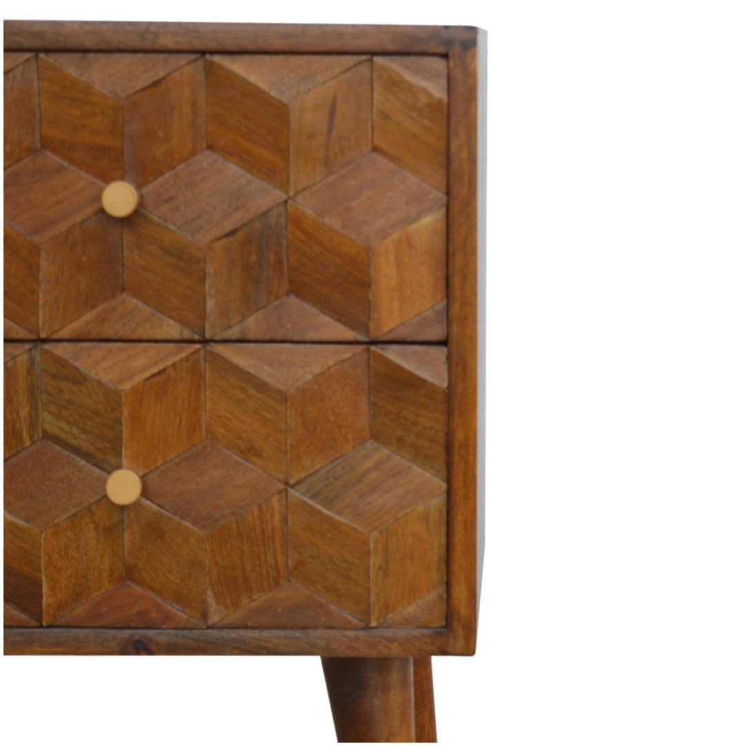 Chestnut Cube Carved Nightstand Photo 4