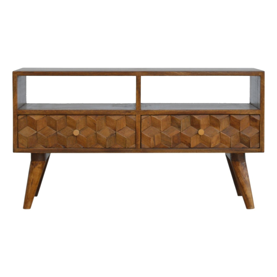 Chestnut Cube Carved TV Unit