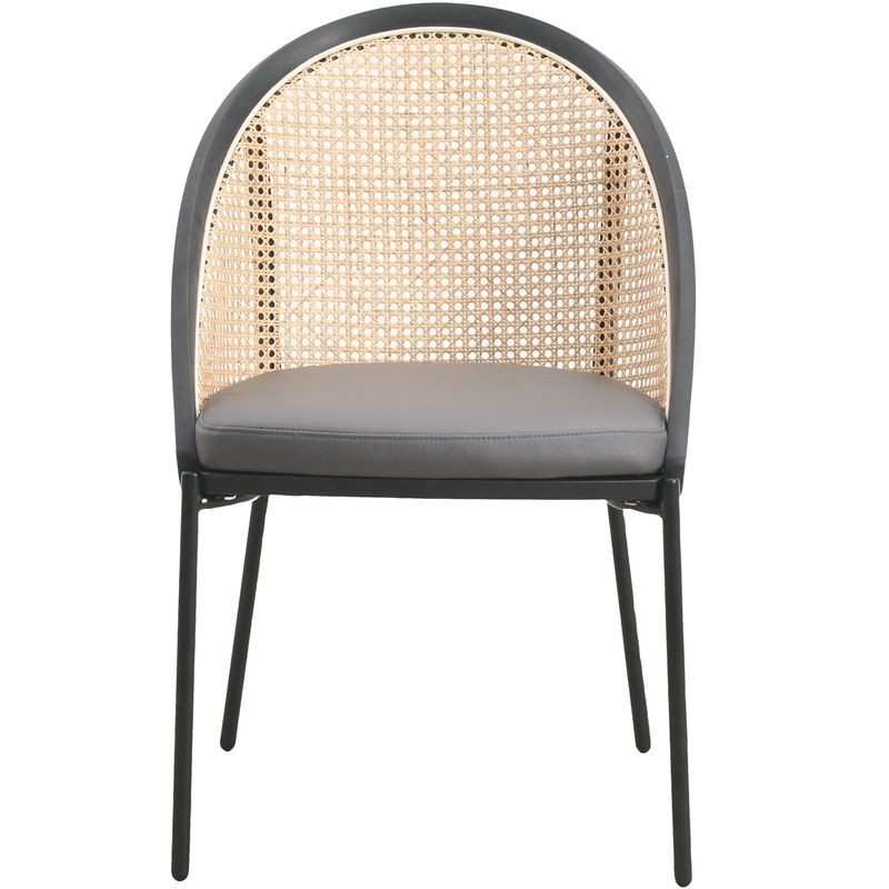 LeisureMod Urbane Collection Modern Dining Chair with Wicker Back in Charcoal Front View.