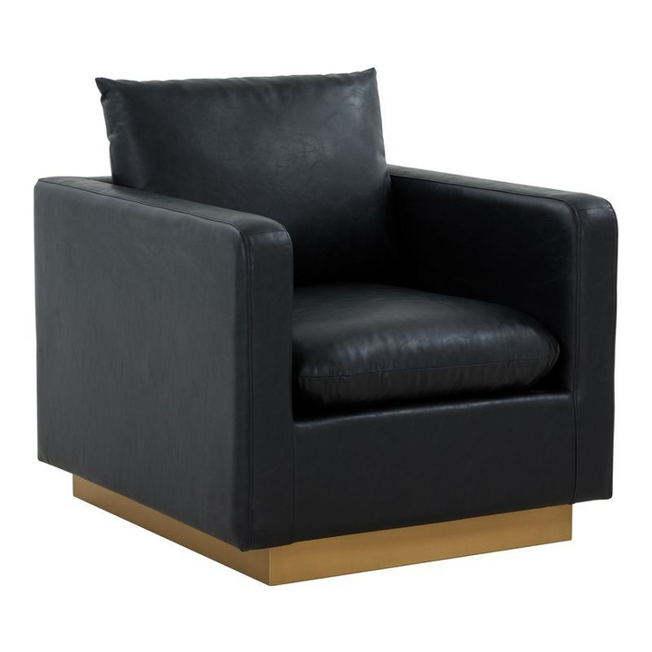 LeisureMod Nervo Faux Leather Accent Armchair with Gold Frame Black