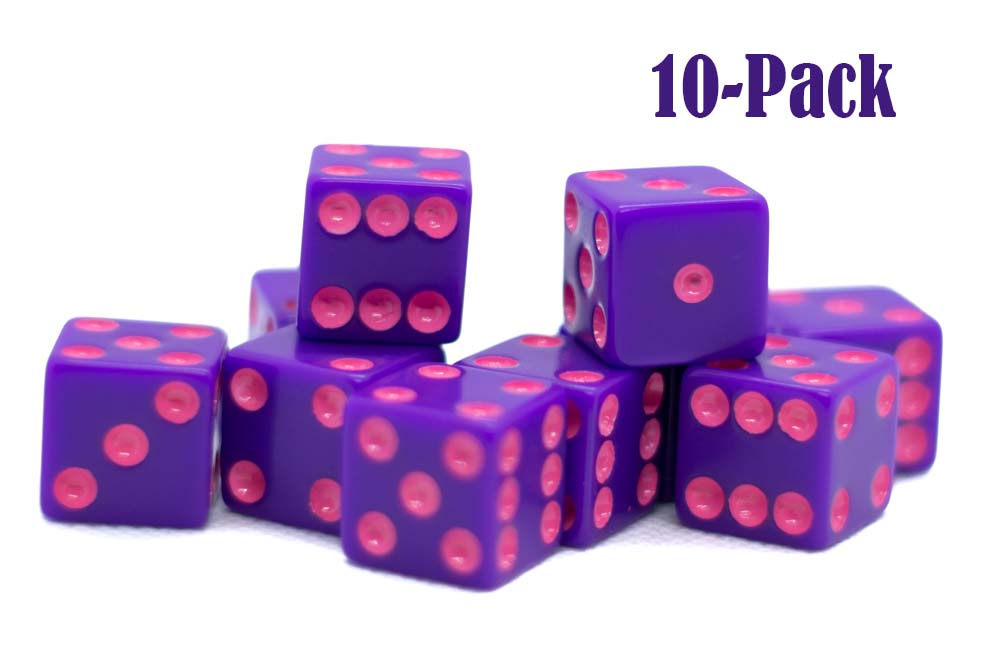 10-Pack Standard Opaque Purple w/Pink 16mm d6 Square Edge Dice
