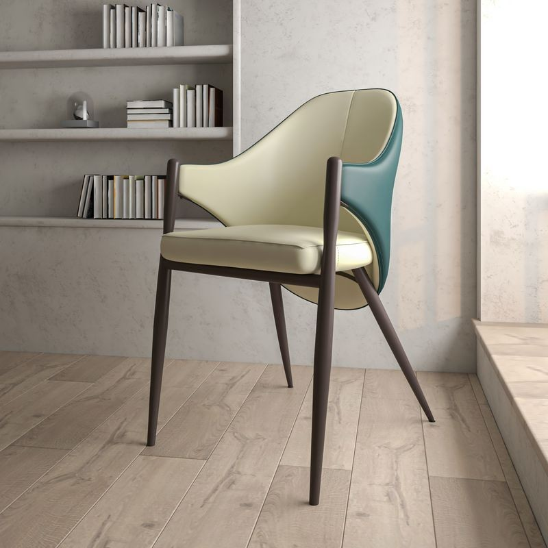 Leisuremod Sante Collection Modern Dining Chair in Cream/Green with Background.