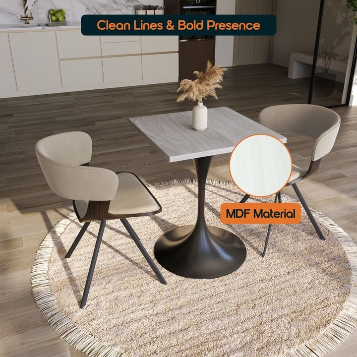 LeisureMod Verve Collection 24 Square Dining Table, Black Base with Light Natural Wood MDF Top Information.