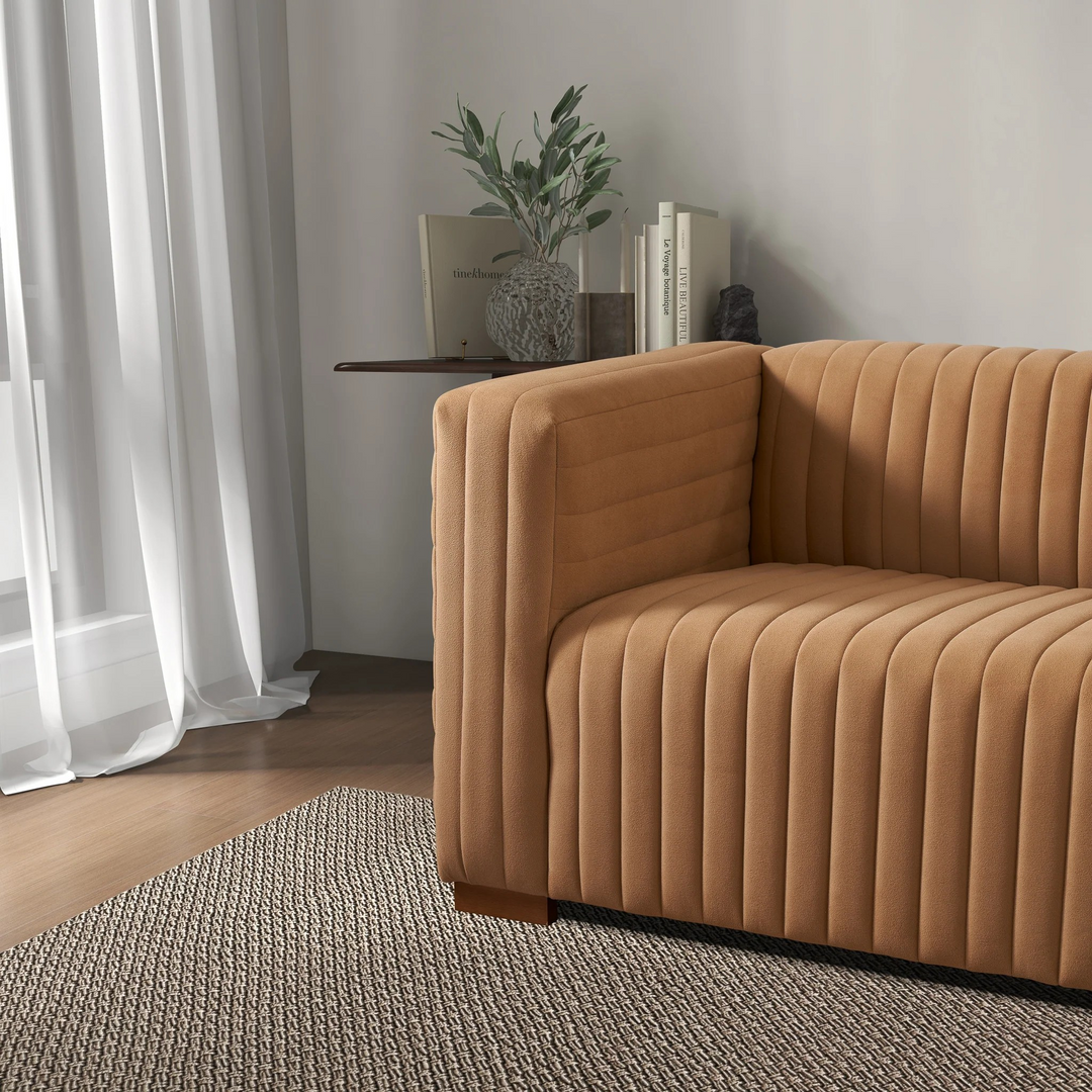 Elara Sofa Mocha Velvet Closeup.