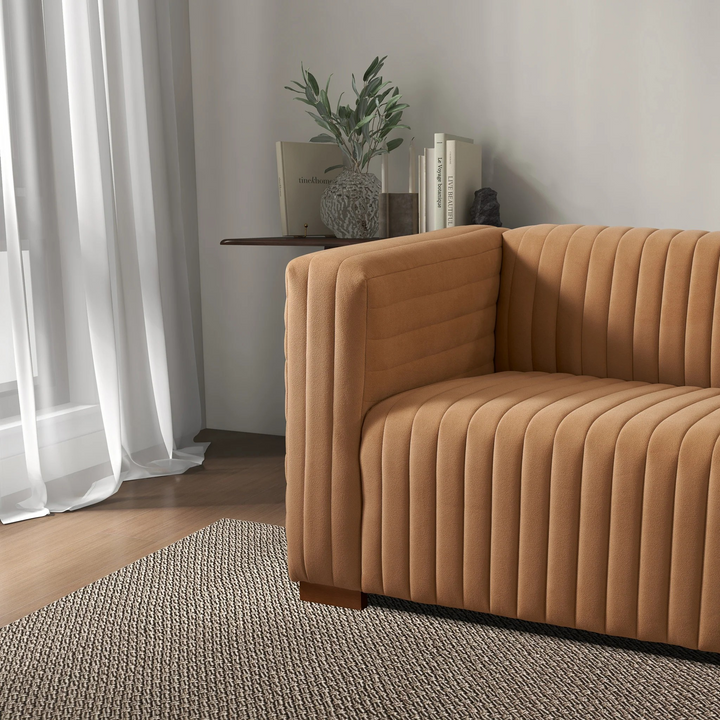 Elara Sofa Mocha Velvet Closeup.