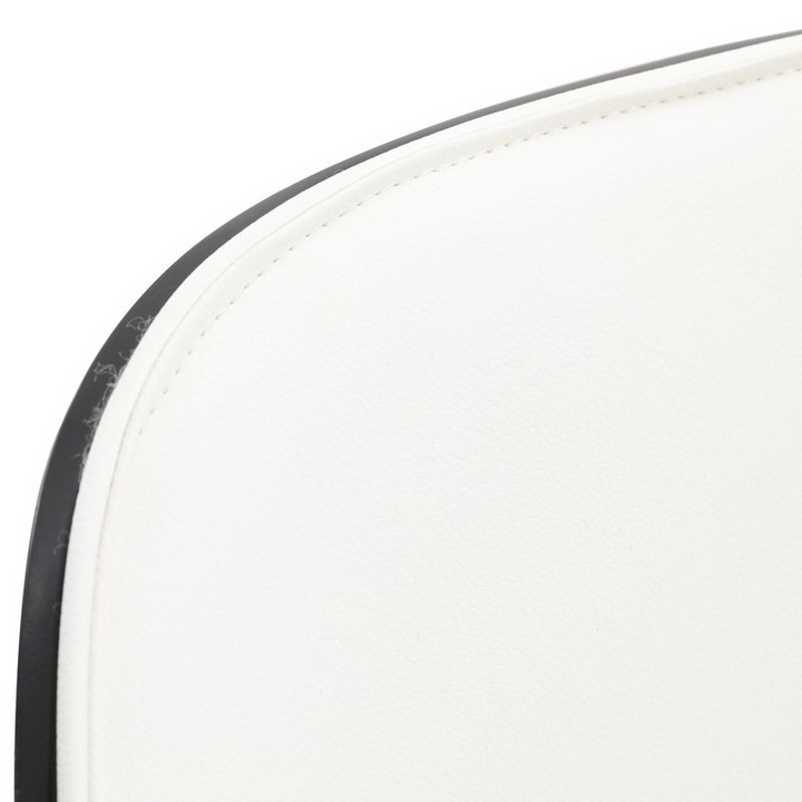 LeisureMod Tule Mid-Century Modern Dining Side Chair with Leather Seat and White Powder-Coated Steel Frame Black/White Zoomed In.