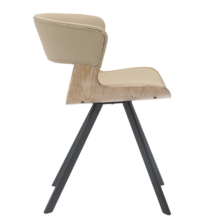 LeisureMod Wooden Dining Chair Modern style Nymia Collection Washed Walnut in Taupe Side View.