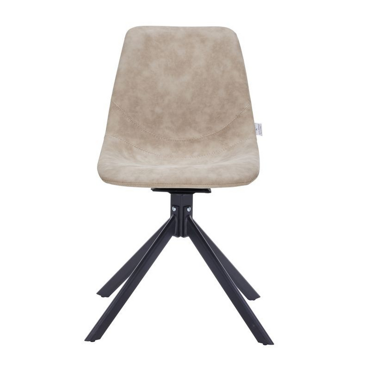 LeisureMod Markley Modern Leather Swivel Dining Chair with Metal Legs in Taupe Front View.