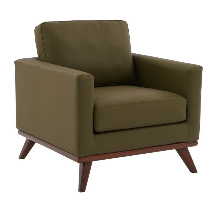 LeisureMod Chester Modern Faux Leather Accent Armchair in Green Leather