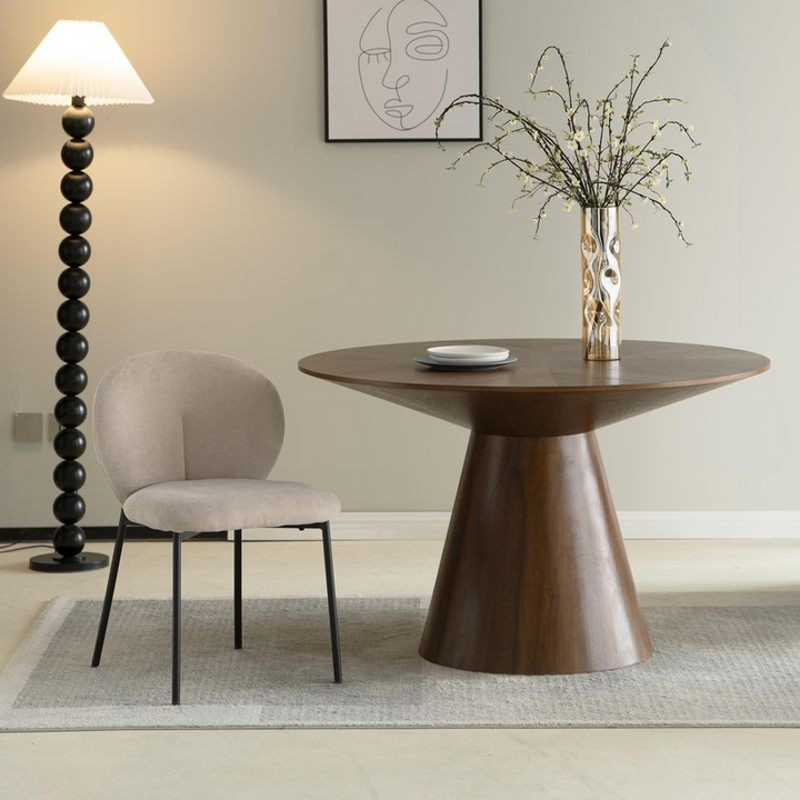 Leisuremod Fynix Collection Modern Dining Table in Walnut in Room.